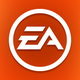 A white EA logo sits on top of a red and yellow background.